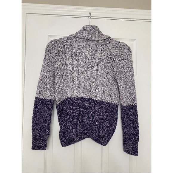 VINCE Stripe Turtleneck Chunky Knit Purple Wool Sweater, Sz Medium, MP $140 - Picture 6 of 9